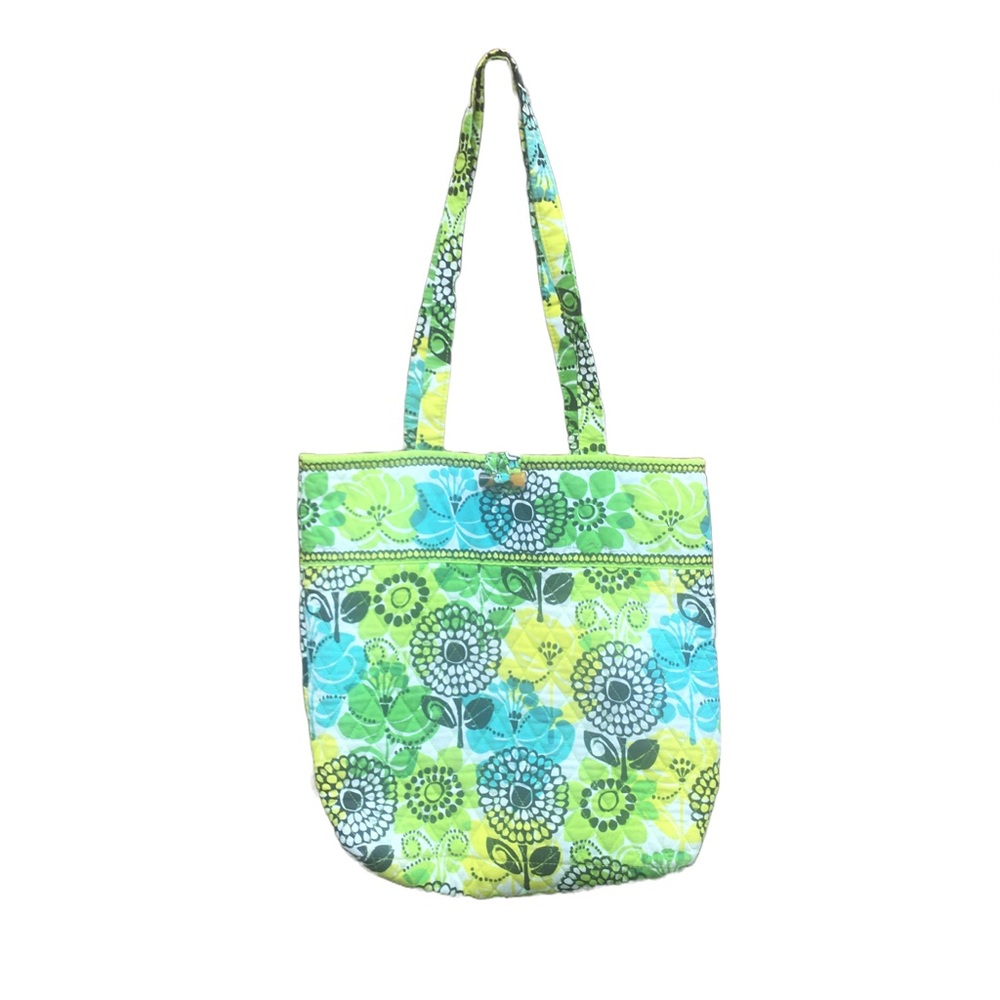 Vera Bradley Lime’s Up Tote Bag Tortoiseshell Bamboo Toggle Blue Green Yellow
